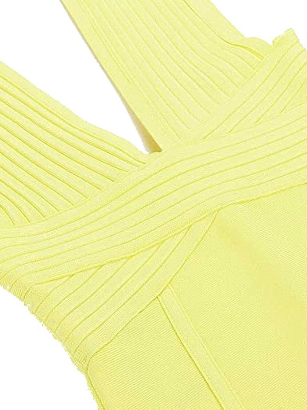 Yellow Wide Shoulder Strap Open Back Bandage Bodycon Deep V Dress | S & L - Picture 7 of 9